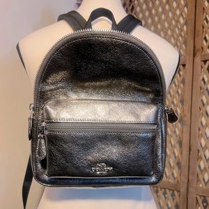 Coach Silver metallic mini backpack